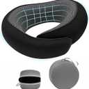 Travel Neck Pillow for Airplane - 100% Memory Foam 360 Ergonomic Support - Adjustable Velcro, Washable Velvet Cover & Compact Storage Case - Flight Essentials for Sleeping (Black)