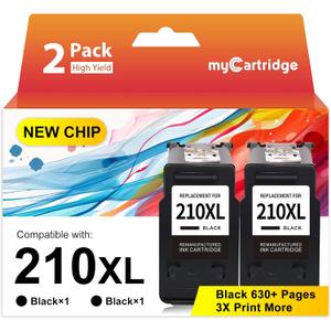 myCartridge 210XL Black Remanufactured Ink Cartridge Replacement for Canon PIXMA MP490 MP495 MP250 Printer 210XL Ink (2 Pack)