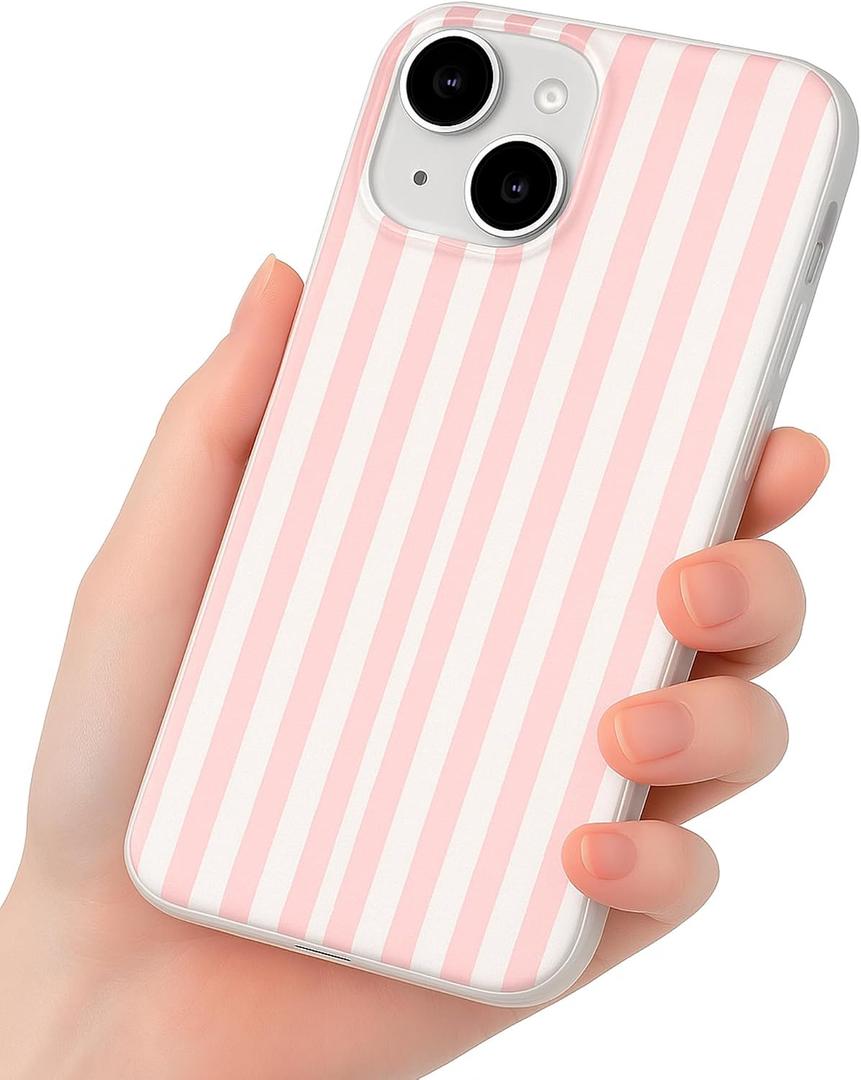 Compatible with iPhone 14 Case, with Aesthetics Striped Design Case for Women Girl, Cute Fashion Simple Soft TPU Slim Protection Phone Case for iPhone 14 6.1'' - Light Pink & White