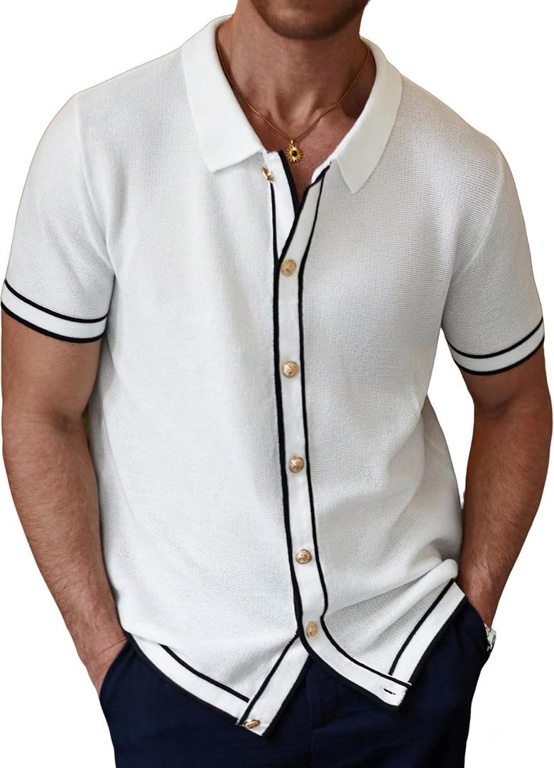 Zaitun Men's Lightweight Button-Down Shirt Summer Casual Shirt Relaxed Fit Wrinkle Resistant Top (White, L)