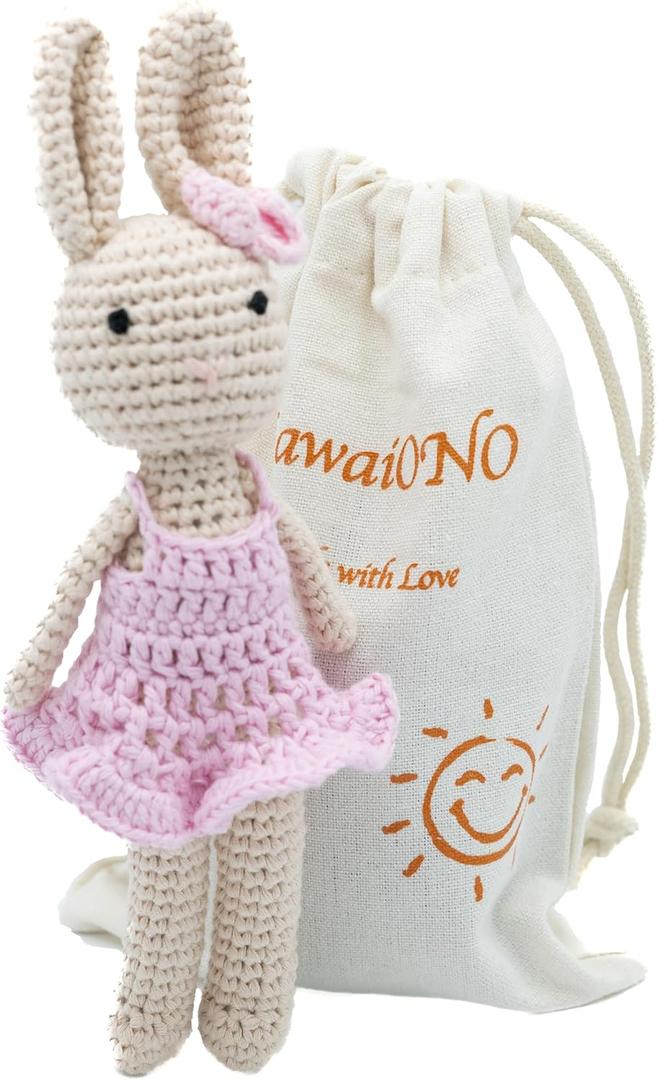 Crochet Stuffed Animal - Adorable Handmade Bunny Daughter Plushie Doll with Pink Dress, Ideal for Infants - Knitted Stuffed Animal Crocheted Stuffed Animals for Newborns