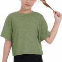 Girls Short Sleeve Crop Tops Kids Fashion Athletic Crew Neck Cropped T Shirts Casual Basic Tees