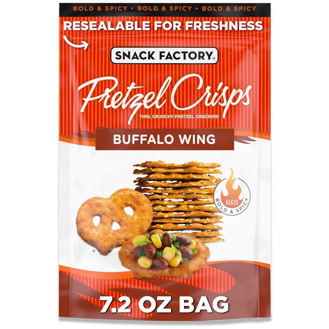 Snack Factory Buffalo Wing Pretzel Crisps, Non-GMO, 7.2 OZ Resealable Bag (7.2 Ounce (Pack of 1) BB:02/28/2026)
