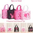 Breast Cancer Awareness Party Favor Bags, 9PCS Pink Ribbon Non-Woven Gift Tote Bags with Handles, Hope Strength Faith Treat Bags for Women Charity Fundraiser Campaign Party Supplies