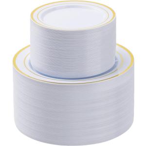 BESTSTAR 200PCS Gold Plastic Plates Set, 100 10.25 inch Dinner Plate and 100 7.5 inch Dessert Plates, Premium Disposable Plates for Party, Wedding