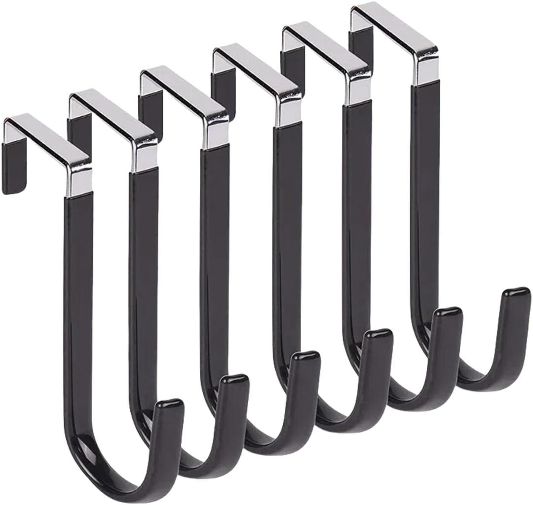 Over The Door Hooks, Door Hangers Hooks,Extra Long 5" Rustproof Organizer Hook with Soft Rubber Padding, No-Scratch Design for Towels, Robes, Coats, Bags (6 Pack Black)