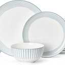 Sweese 18Pcs Lightweight Porcelain Dinnerware Set for 6, Stripe Blue