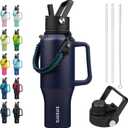 BJPKPK Insulated Water Bottles with Straw Lid, 35oz Metal Water Bottle with 2 lids & Paracord Strap, Double Wall Stainless Steel Tumbler with Handle, Reusable Cups, Mugs, Thermo, Navy Blue