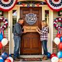 4 x Spiritlele 250th Anniversary USA Door Sign Silver Eagle Wooden Patriotic Wreath Hanging Plaque 4th of July Indoor Decoration for Front Door Home Office Celebration Gift