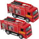 ArtCreativity Diecast Fire Truck Toy, Set of 2 Firetruck Toys 3-5 Years Old, Engine Rescue Trucks, Diecast Toy, Fire Trucks for Toddlers 1-3 with Pullback Mechanism, Great Gift Idea for Boys and Girls