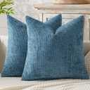 MIULEE Pack of 2 Blue Throw Pillow Covers 20x20 Inch Coastal Summer Modern Boho Accent Decorative Pillow Covers Soft Chenille Farmhouse Cushion Covers for Home Decor Couch Bed Sofa Living Room
