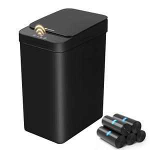 Bathroom Trash Can, 2.6 Gallon Automatic Motion Sensor Touchless Garbage Can, Waterproof Trash Bin with Lid, Narrow Small Waste Bin for Kitchen, Office, Bedroom, Black (A-Basic Battery Supply-Black)