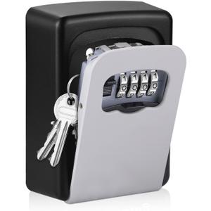 Key Lock Box for Outside - Sturdy and Durable Lock Box for House,5 Key Capacity Lockbox for Keys Outdoor,Waterproof Emergency Spare Lockbox with Resettable Code for Home,Garage,Airbnb (1 pack-Grey)