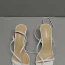 Carcuume Womens Kitten Heels Square Toe Thong Strappy Ankle Strap Stiletto Heel Sandals (8, White)