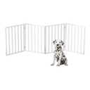 Pet Gate - 4-Panel Indoor Foldable Dog Fence for Stairs, Hallways or Doorways - 72x24-Inch Retractable Wood Freestanding Dog Gates by PETMAKER (White)