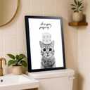 JZMGGQQ Funny Cat Bathroom Wall Art, Black and White Cute Kitten Wall Decor with Humorous Are You Pooping Canvas Print, Animal Art for Restroom, Bathroom Poster Black Wooden Frame 16x12 In