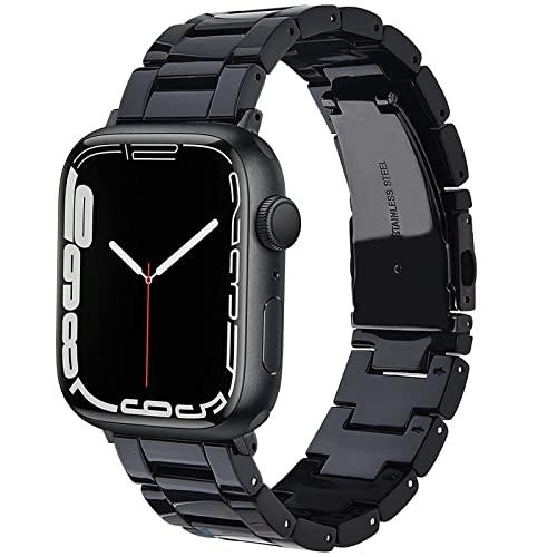 V-MORO Resin Strap Compatible with Apple Watch Band 41mm/40mm/42mm Series10/9/8/7/6/5 Women Men Fashion Lightweight Wristband with Metal Buckle,iWatch Series 4/3/2/1/SE 2/SE (Black)