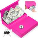 1 Pack Metal Box for Gamblers Pocket Sized Winner Bank Casino Cash Box with 2 Keys Portable Casino Money Safe strongbox for Cash Saving Go Home Money Gifts(Rose Red)