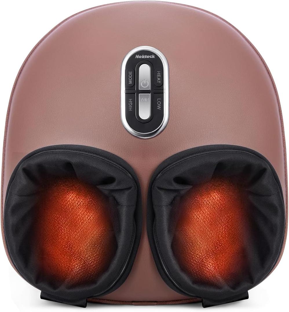 Nekteck Shiatsu Foot Massager with Heat, 2026 Upgraded Air Compression Electric Heated Feet Massage for Neuropathy Plantar Fasciitis, Deep Kneading Therapy Improve Blood Circulation, Size Up to US 13