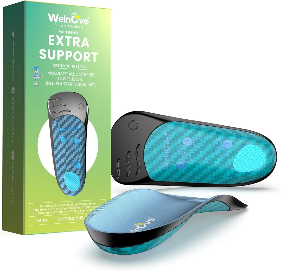 Welnove Plantar Fasciitis Insoles for Men Arch Supports Orthotics Inserts Relieve Flat Feet, High Arch, Foot Pain,Shoe Inserts for Flat Feet Plantar Fasciitis Relief Men's 8-13