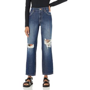 The Drop Women's Luca High-Rise Distressed Loose Straight-Fit (38, Dark Indigo)
