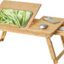 SONGMICS Bed Laptop Desk, Folding Bed Tray for Laptop up to 15.6 Inches, Adjustable Angle and Height, Portable for Working Reading Writing Breakfast, Bamboo, Drawer, Light Bamboo ULLD01N