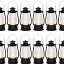 12Pcs Mini Lantern for Cowboy Halloween Christmas Wedding, Black 6" Candle Lantern with Flickering LED for Camping Western Party Decorations, Table Centerpiece, Hanging Lamp Ornaments Bulk
