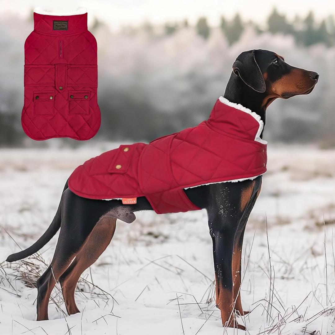KYEESE Dog Coat Thick Dog Coats for Medium Dogs Soft Dogs Jacket with Pocket Windproof Pet Sweater Waterproof Pets Clothes for Cold Weather Warm Pet Winter Puffer Coat with Leash Hole (XX-Large, 02# Red)
