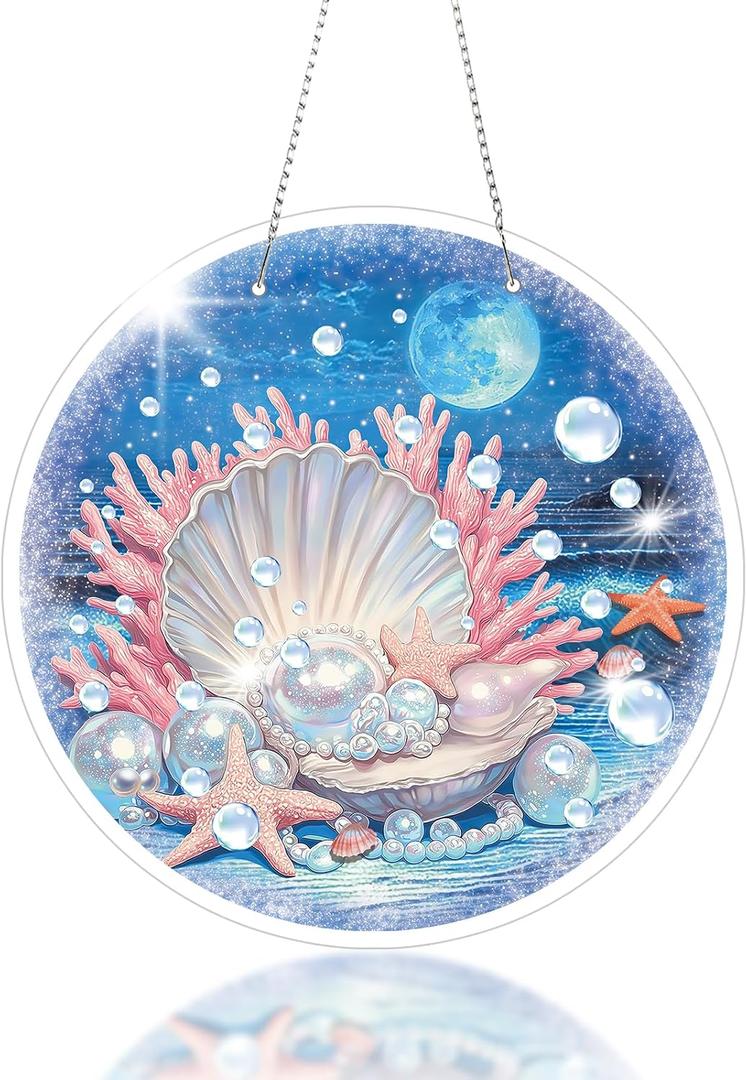 Roneenz Diamond Painting Kits Hanging Pendant, Seashell Hanging Diamonds Art kit for Adults, Special Shaped DIY 5D Art Window Decor, Home Garden Room Decor Gifts for Women and Girls