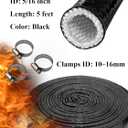 YAMAKATO 5/16" ID Heat Shielded Fire Thermo Armor Fire Sleeve Silicone Coated Fiberglass Heat Protection w/ 3 Clamps for Automotive Hose Lines & Electrical Wiring (Black, 5FT