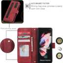 Samsung Z Fold 4 PU Leather Flip Wallet Case with 2 Card Slots Pencil Holder Samsung Z Fold 4 Case with Folding Kickstand Strong Magnetic Full Cover Wallet Case (Red)
