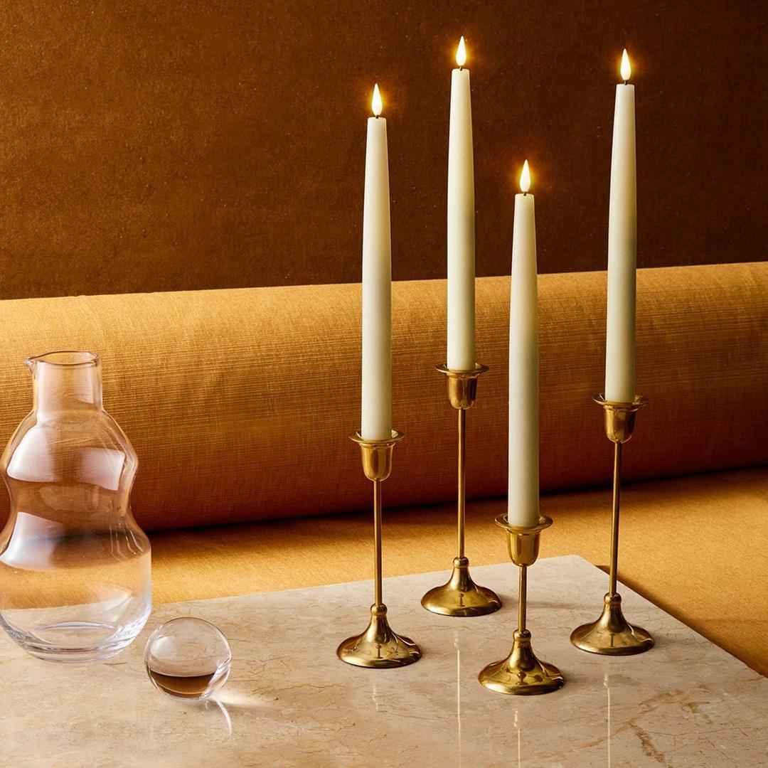 LampLust Flameless Taper Candles, Realistic 3D Flame with Wick, 11 Inch, 4 Pack, Ivory Real Wax, Flickering Flameless Candle LED, Remote & Timer Included, Home Decor, Mantel & Wedding Centerpieces