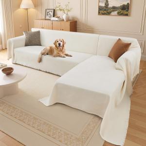 Sectional Couch Covers, 2 Pieces Washable L Shaped Couch Covers Sofa Blanket for Dogs Pet Friendly Sectional Sofa Slipcovers Furniture Protector,71"x118"+91"x134",(XXX-Large,Cream White)