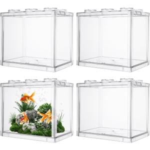 4PCS Plastic Small Betta Fish Tank, 0.6 Gallon Stackable Fish Bowl, Cube Fish Aquarium Tank for Shrimp, Turtle, Small Crab (Clear)