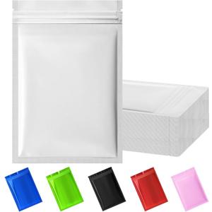 100 Pack Resealable Mylar Bag, Smell Proof Bags Resealable Packaging Supplies for Food Storage Small Business (White, 5.5" X 7.8")