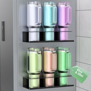 POLRAI 2 Pack Magnetic Stanley Cup Holder for Fridge, Water Bottle Organizer for Tumbler with Double Sided Tape Hold Stanley Cup Accessories for Kitchen Cabinet Wall