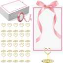 20 Pcs Table Number Holders Gold Place Card Holders with 25 Pcs Pink DIY Place Cards and Ribbon Heart Table Number Stand for Wedding Party Celebration Birthday Supplies