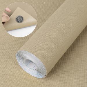 Self Adhesive Shelf Liner, Peel and Stick Drawer Liner Waterproof Contact Decor Liner with Grain Texture for Kitchen Walls Cabinets, Bedroom Classroom, Cover Book (Khaki, 17.5 x 236.2 inches)