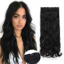S-noilite Clip in on Hair Extension 5 Clips One Piece Full Head Hairpiece Heat-Resistant Synthetic Hair Long For Party/Daily (29" curly, Dark Black)