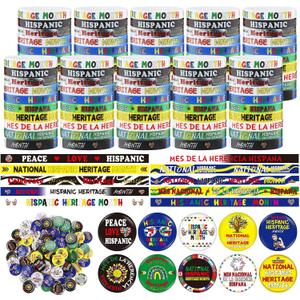 Remuuly 200 Pcs Colorful Hispanic Heritage Month Accessories Set Include 100 Silicone Bracelet 100 Inspirational Pin for Latino Hispanic Celebration Accessories