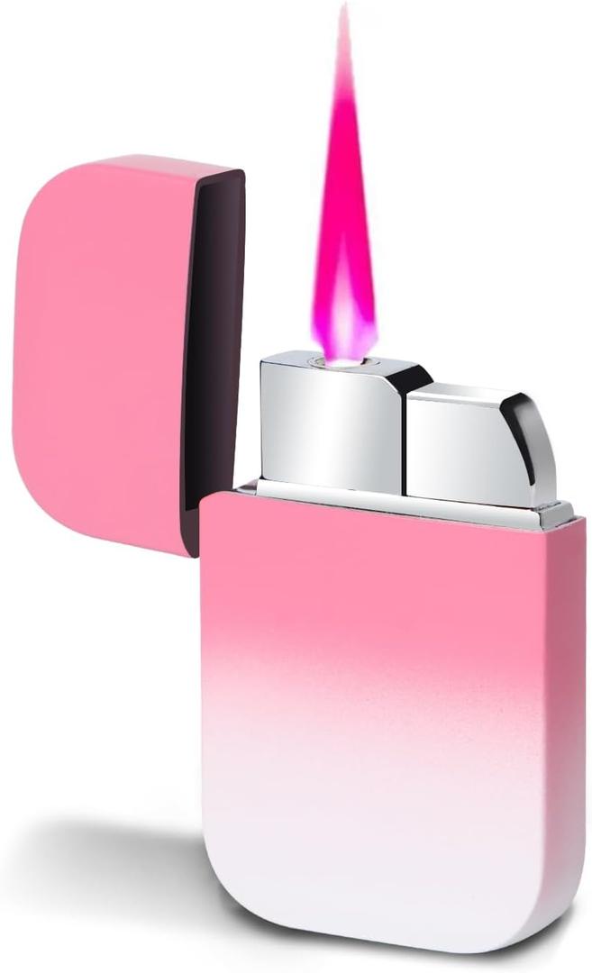 Torch Windproof Lighter, Pink Flame Fun Glittery Refillable Butane Pocket Novelty Lighter for Girls Teens Gift,Daily Use, Birthdays, Anniversary, Candle, Camping(Butane Not Included) (White&Pink)