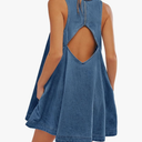 Women’s Denim Dress Summer Casual Sleeveless Jean Mini Dresses with Pockets Size S