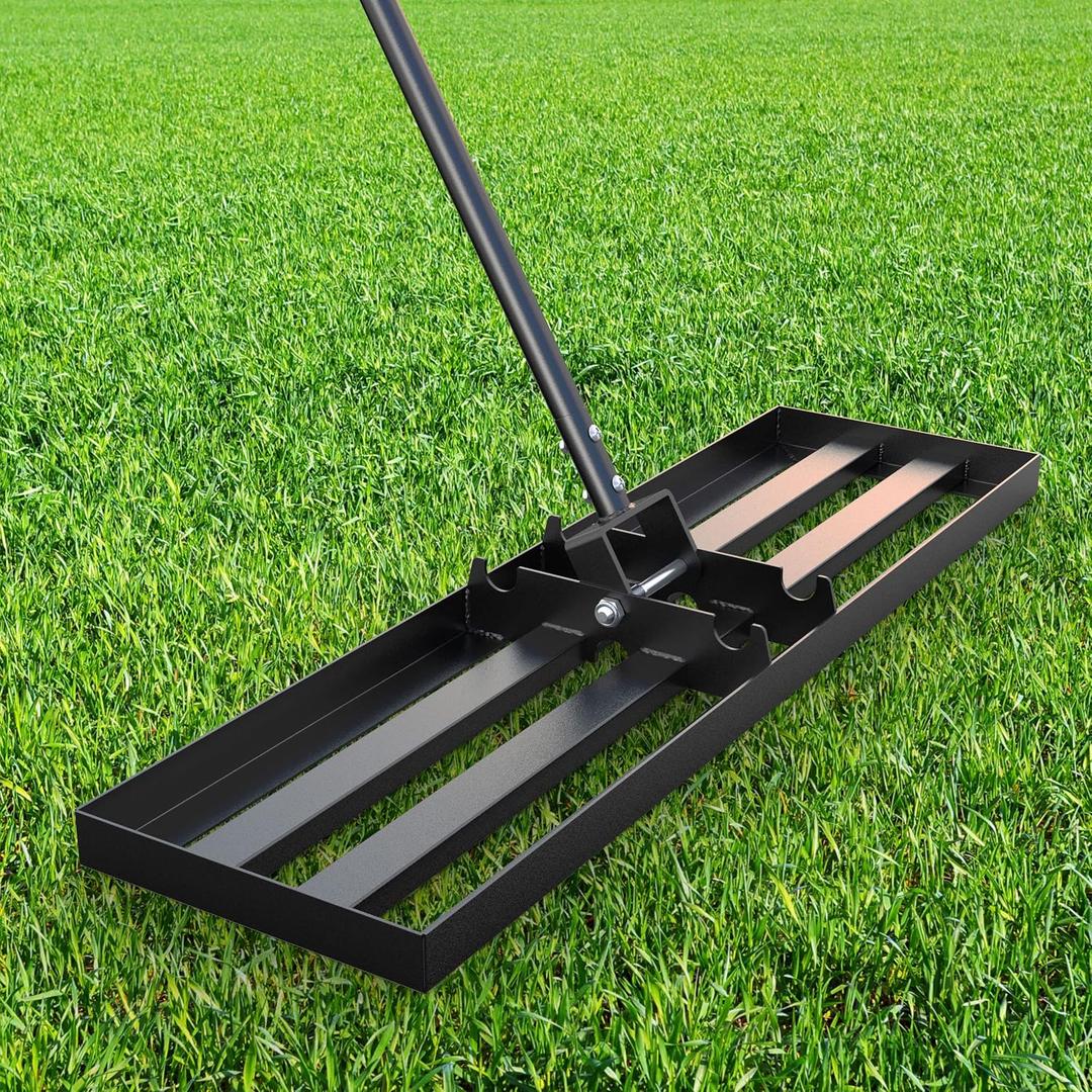 GAW Black Lawn Leveling Rake, 36" x 10" 7.2ft Handle Heavy Duty Ground Plate Rake for Lawns, Effort Saving Lawn Leveler Tool, Levelawn Tool for Yard, Backyard, Garden, Golf Couse, Farm, Pasture