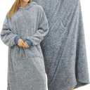 Snuggy Hooded Blanket for Adult, Wearable Blanket Hoodies for Women & Men Warm Cozy Sherpa Sweatshirt with Giant Pocket (Standard, Navy)