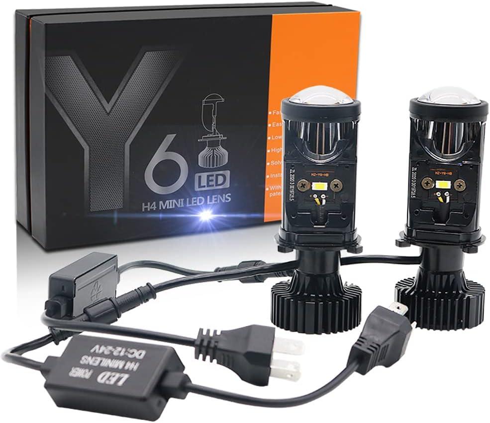 YSY Set of 2 H4/9003/HB2 LED Headlight Bulbs with Mini Projector Lens Canbus Hi/Lo Beam Solve Astigmatism Problem 16000lumens LED Headlight Kit for Headlight Retrofits or Fog Lamp Upgrade (Y6,H4)