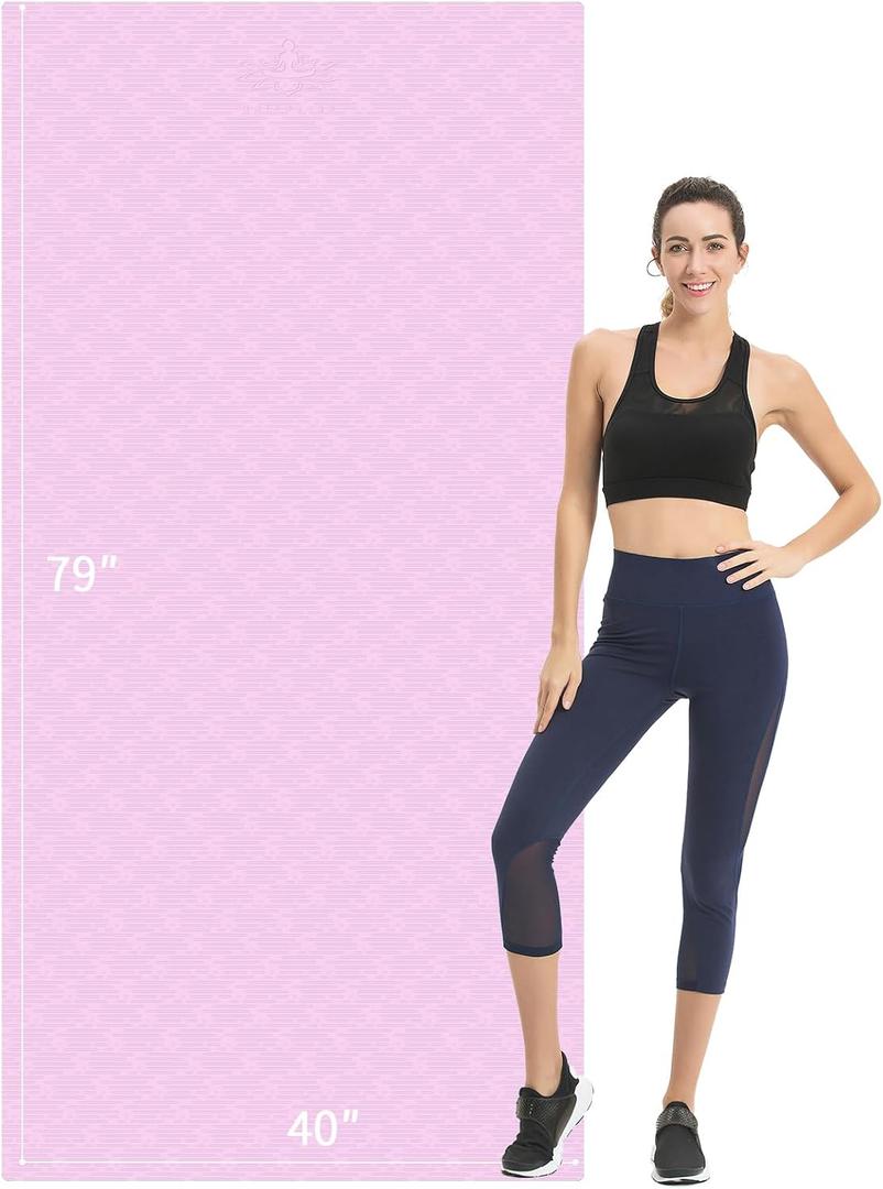 Hatha Yoga Extra Long TPE Yoga Mat 79" x 40" x 1/2" Thick Non-slip Exercise Mat for Home Gym Use, Yoga, Pilates, Fitness & Workouts