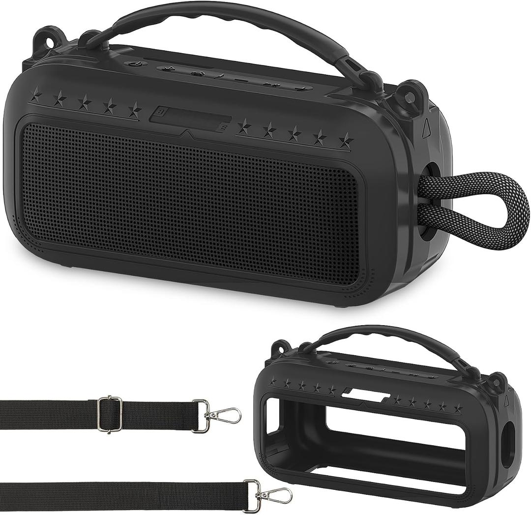 JCHPINE Silicone Cover Case for Bose SoundLink Plus Portable Speaker, Protective Soft Silicone Case with Carrying Handle and Shoulder Strap (Black)