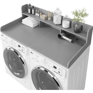 Washer Dryer Countertop with Shelf, 2-Tier Laundry Countertop Over Washer and Dryer, 54" x 27.55" Wooden Table for Folding Clothes for Laundry Room Organization and Storage (Gray)