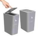 XPIY Trash Can with Lid, 2 Pack 4 Gallons/15 Liters Garbage Can with Press Top, Small Trash Can Dog Proof, Plastic Trash Bin, Waste Basket for Bathroom|Kitchen|Bedroom|Office (2, Grey)
