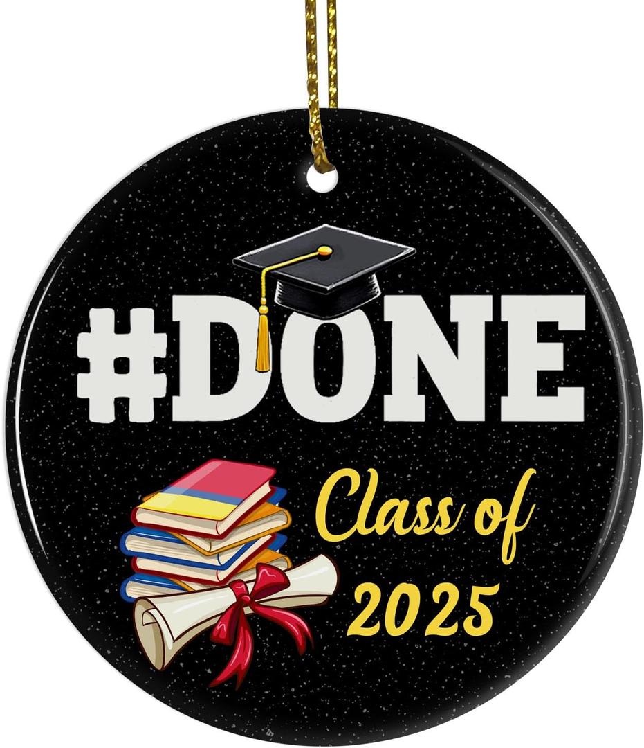 Done Class of 2025 Graduation Ornament  2.8" Ceramic Double-Sided Graduation Christmas Ornament 2025 with Gift Box  College Graduations Keepsake, Senior Year Decor, Son or Daughter Ornaments